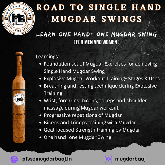 Road to Single Hand Mugdar Swing course by Mugdarbaaj, featuring learnings like mugdar exercises, breathing techniques, and focused training.